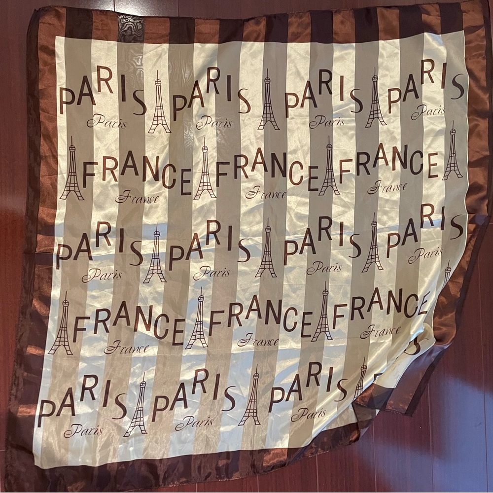 Silk gold and brown Paris scarf